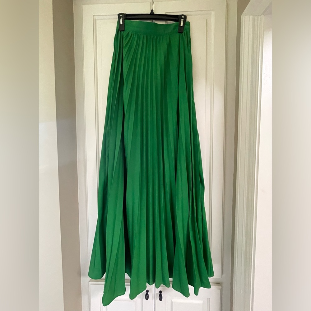 Green Pleated Maxi Skirt